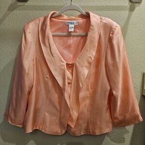 100% Silk Worthington Pink Silk Blazer Draped Collar 3/4 Sleeve